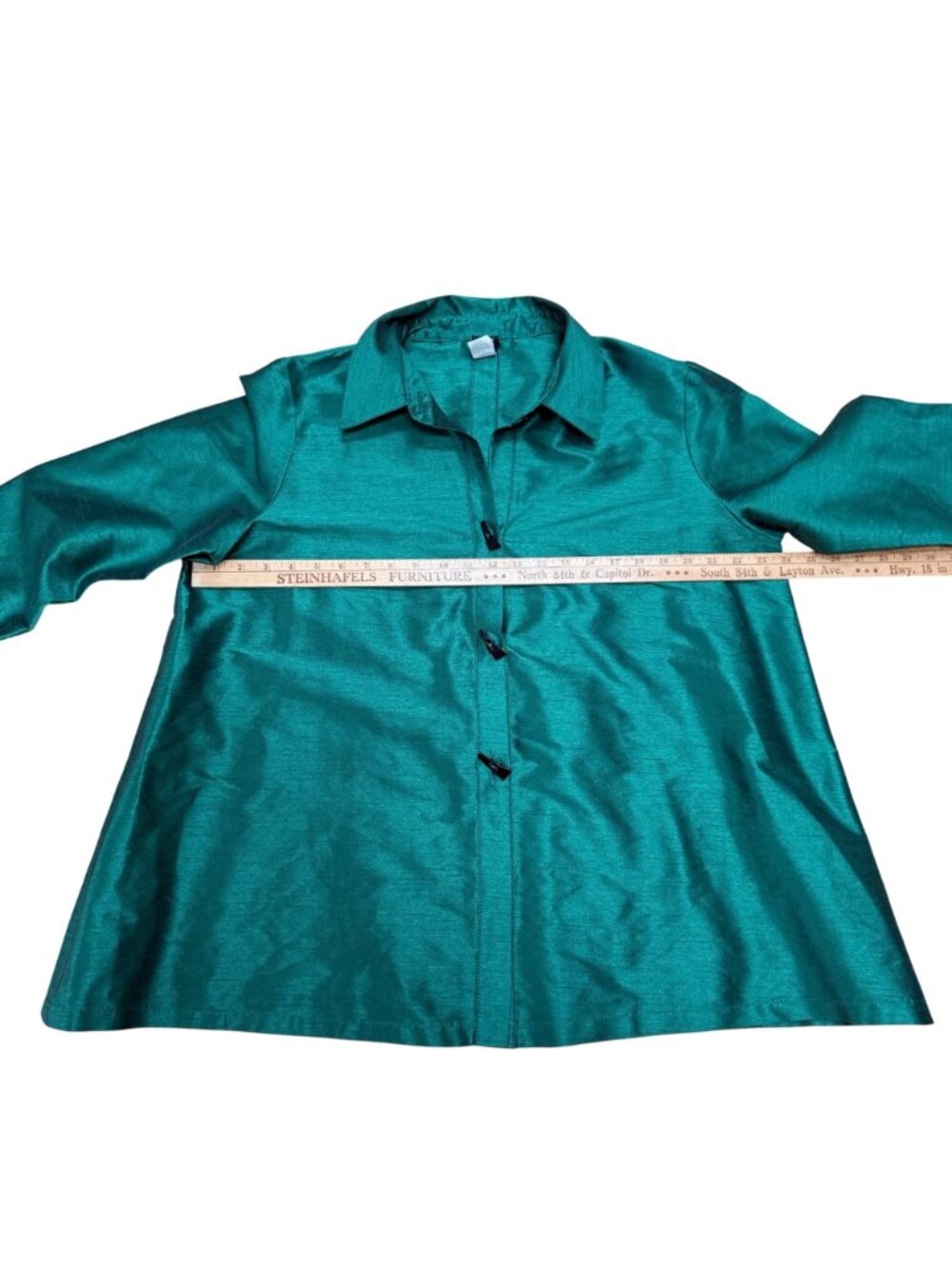 Gump's Women's Button Front Top Sz XL Green Silk Blend 3/4 Sleeve Blouse Vintage - Picture 7 of 9